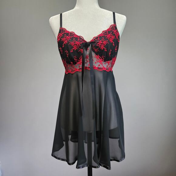 Cinema Etoile Lingerie Size L Black Red Lace Vamp Whimsygoth Mesh Festival Dress - Picture 1 of 10